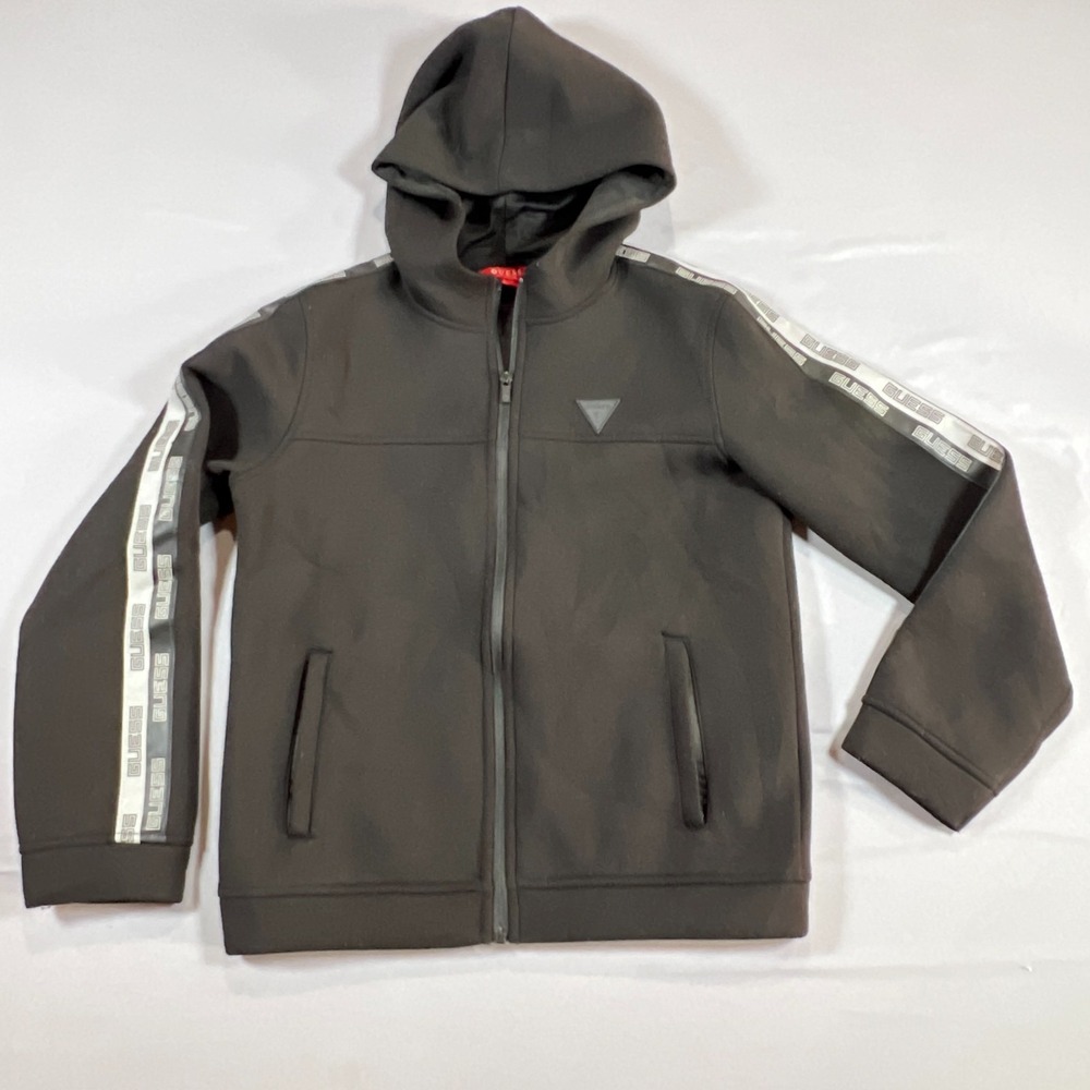 Guess Los Angeles Full Zip Hoodie Boys 12 Black Side Tape Logo Raglan Sleeve